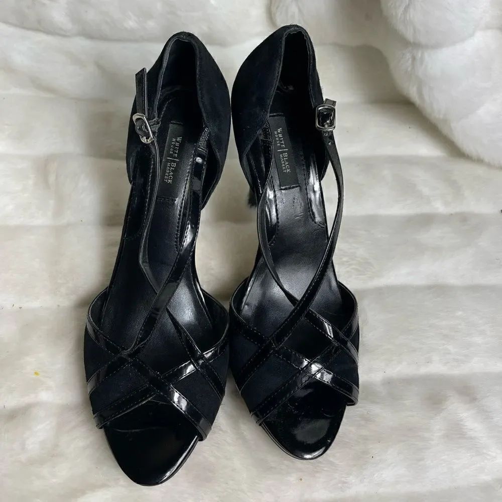 White House Black Market faux suede and patent heels open toe size 9.5